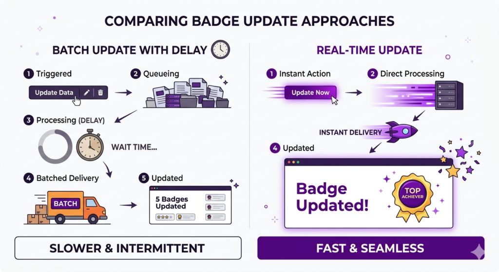 Batch vs. real-time badge updates