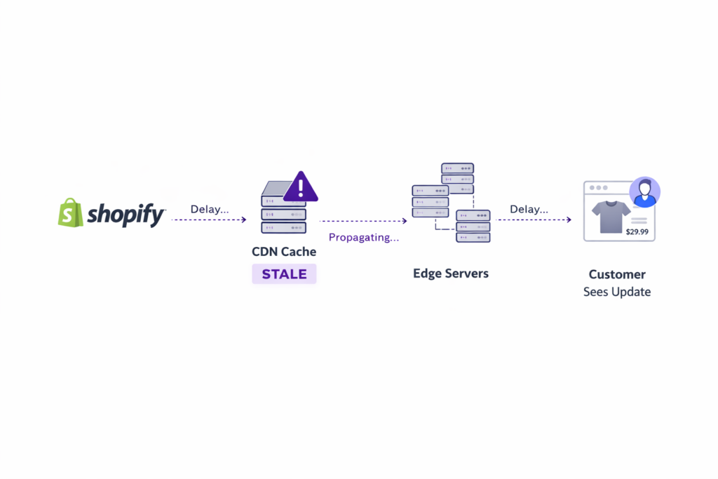 Shopify CDN caching propagation delay causing sale price update lag